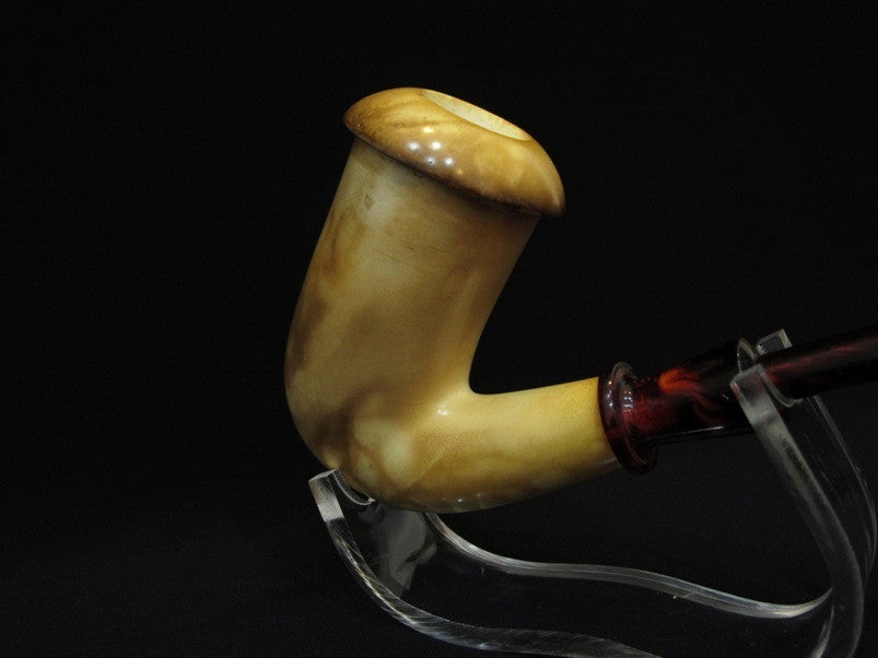 Brown Burning Art Massive Half Bent Calabash Solid Block Meerschaum Pipe 4741