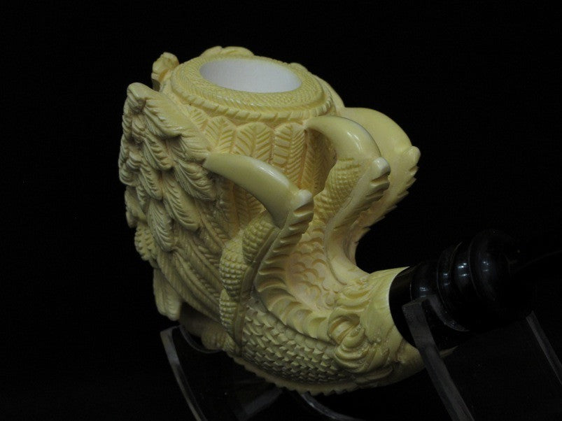 2 Headed Eagle & Reverse Dragon Claw block Meerschaum Pipe Eskisehir Turkey 0718