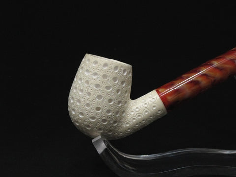 3/4 Bent Lattice Billiard Churchwarden Block Meerschaum Pipe Hand carved  7391