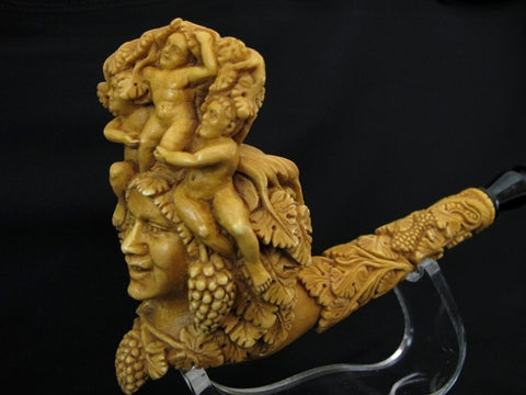 Bacchante Lady Bacchus 3 Angels Vineyard Meerschaum Pipe Hand carved Floral 0432