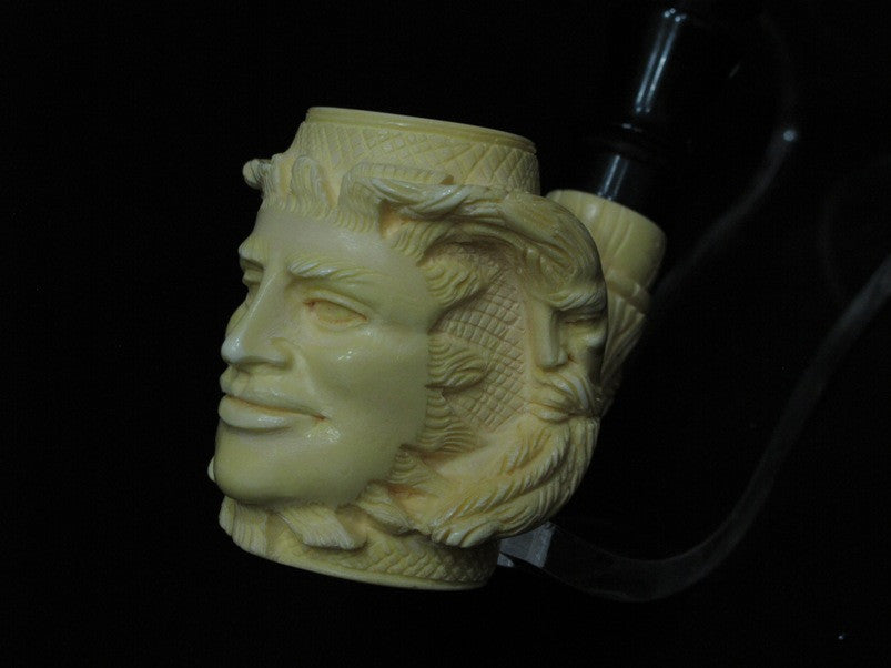 Celestial Full Bent Sun and Moon Medieval Meerschaum Pipe Acrylic stem Rare 5057
