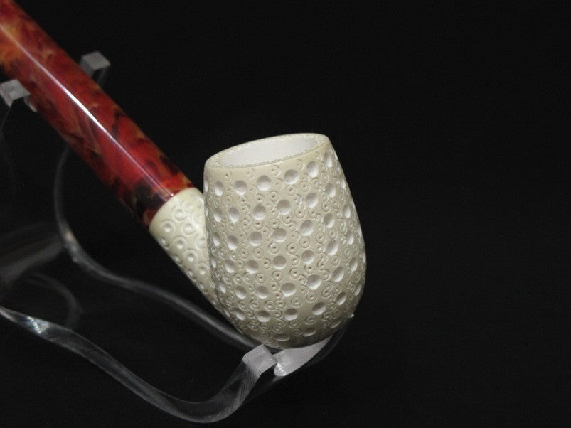 3/4 Bent Lattice Billiard Churchwarden Block Meerschaum Pipe Hand carved  7391