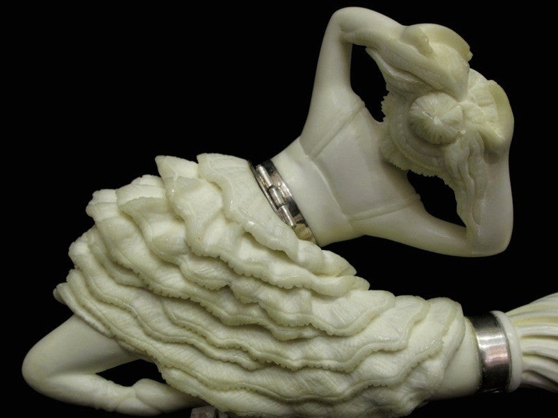 Dancing Ballerina Block Meerschaum Pipe w/Lid, Acrylic, 925 Silver Rare Big 6033