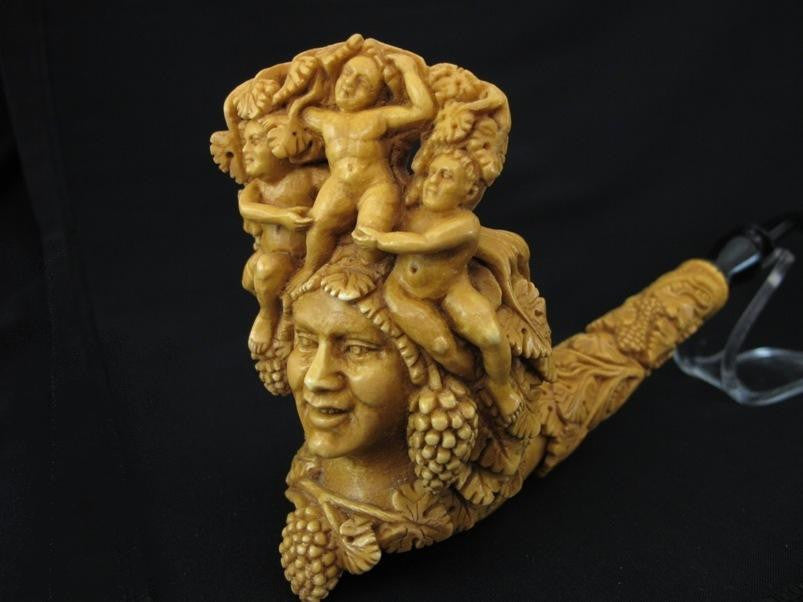 Bacchante Lady Bacchus 3 Angels Vineyard Meerschaum Pipe Hand carved Floral 0432