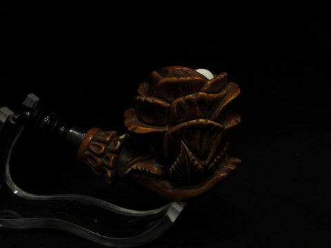 Dark Patina Rose in Lady Hand Meerschaum Block Pipe Acrylic stem Big Bowl 3127