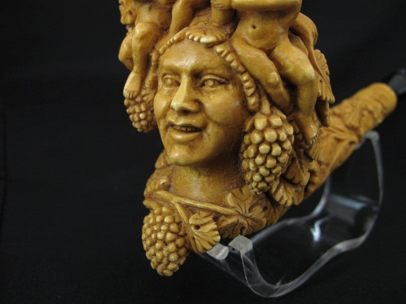 Bacchante Lady Bacchus 3 Angels Vineyard Meerschaum Pipe Hand carved Floral 0432