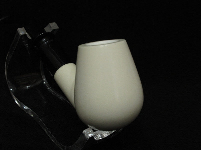 1/2 Bent Smooth Billiard Meerschaum Pipe Acrylic Stem Lightweight Good size 9012