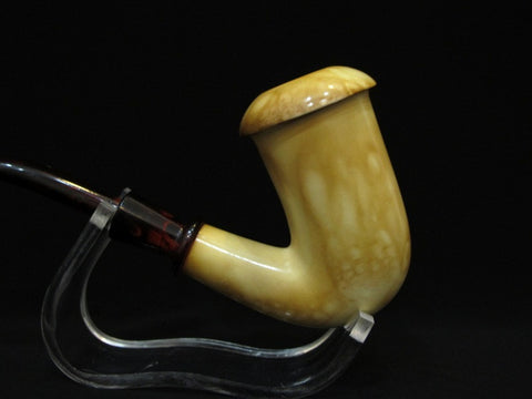 Brown Burning Art Massive Half Bent Calabash Solid Block Meerschaum Pipe 4741