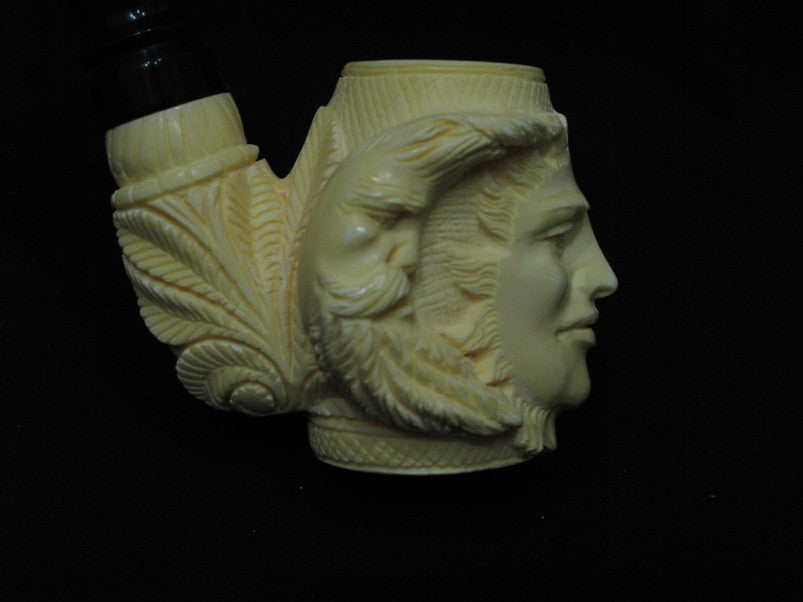 Celestial Full Bent Sun and Moon Medieval Meerschaum Pipe Acrylic stem Rare 5057