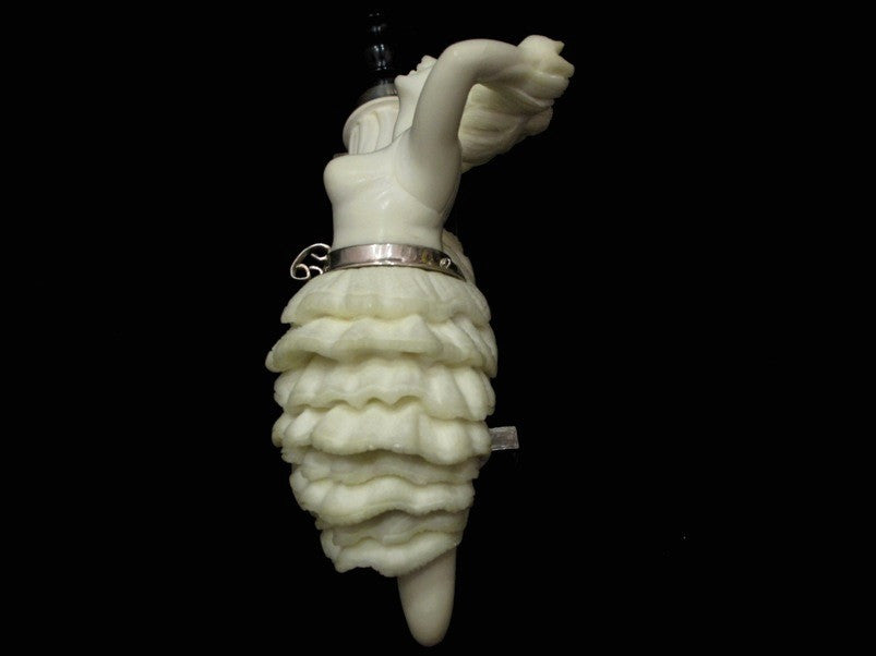 Dancing Ballerina Block Meerschaum Pipe w/Lid, Acrylic, 925 Silver Rare Big 6033