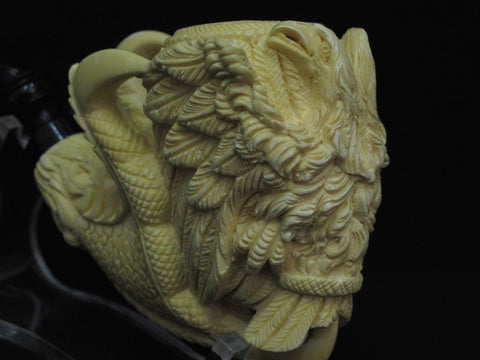 2 Headed Eagle & Reverse Dragon Claw block Meerschaum Pipe Eskisehir Turkey 0718