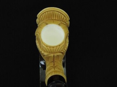 Floral Horse Emblem in Horseshoe Block Meerschaum Pipe w/Flowers by Mesut 1996