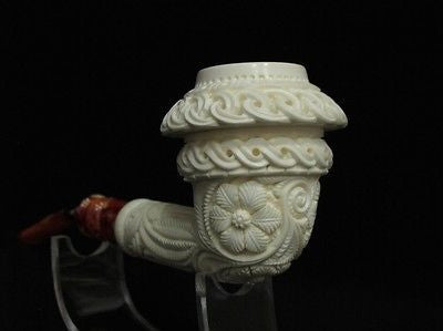 Floral Celtic Calabash Block Meerschaum Pipe by Emin Gift Pipes Big Bowl 4985