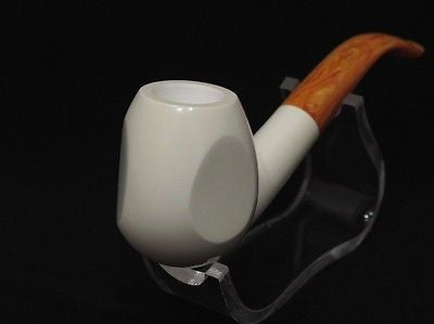 Bent Smooth Egg w/Long Shank Meerschaum Pipe Tobacco Smoking Big Bowl Case 7071