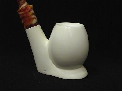 Smooth Full Bent Block Meerschaum Pipe White stone Freehand Smoker Big Bowl 9725