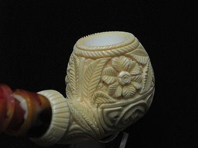 Floral Apple Danske Block Meerschaum Pipe Turkish pipes antique look Sitter 8420