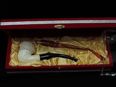Half Bent Lattice Calabash Block Meerschaum Pipe 2stem Classic Churchwarden 0954