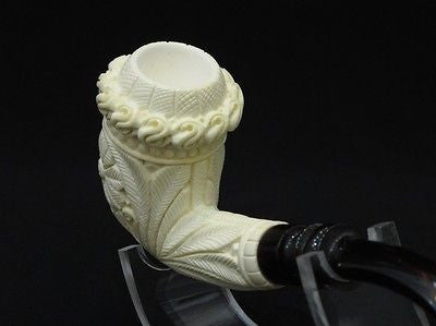 Bent Floral Calabash Block Meerschaum Pipe Gift Case Hand Carved Big Bowl 0726