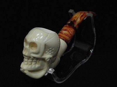 Hamlet Skull in Man Hand Bent Meerschaum Pipe kranium grim reaper sea foam 5604