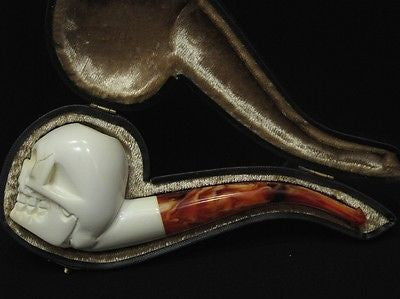 Bent Skull Horror Block Meerschaum Pipe Scary Hand Made Turkey Gift Case 7743