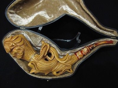 Baroque Floral Ivy w/Silver Ring Block Meerschaum Pipe Signed by Cor Patina 4096