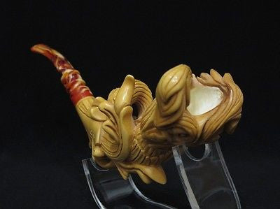 Baroque Floral Ivy w/Silver Ring Block Meerschaum Pipe Signed by Cor Patina 4096