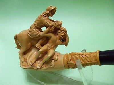 Mythological War Scene Meerschaum pipe Warrior, Slave, Horse, Lion, Dog Big 6241