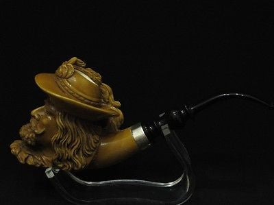 Brown Chevalier Knight Meerschaum Pipe Acrylic Stem Silver Band Big Bowl 3939