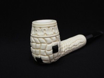 Italian Style Canadian Block Meerschaum Pipe w/ Inlaid Black Onyx Rare Cor 2860