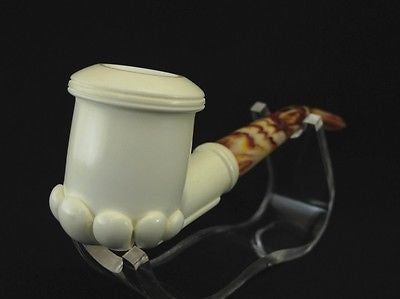 Smooth Oyster Smoking Block Meerschaum Pipe Gift Case Stand Pouch Good size 1536