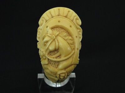 Floral Horse Emblem in Horseshoe Block Meerschaum Pipe w/Flowers by Mesut 1996