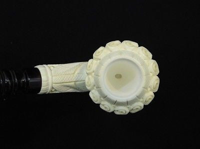 Bent Floral Calabash Block Meerschaum Pipe Gift Case Hand Carved Big Bowl 0726