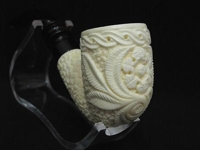 Floral Full Bent Block Meerschaum Pipe Hand carved quality Eskisehir Turkey 3484