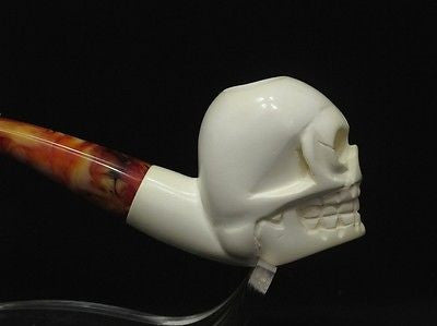 Bent Skull Horror Block Meerschaum Pipe Scary Hand Made Turkey Gift Case 7743
