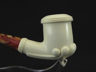 Smooth Oyster Smoking Block Meerschaum Pipe Gift Case Stand Pouch Good size 1536