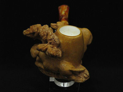 2 Hunter Dogs Block Meerschaum Pipe Tree Animal Figurative Free hand Case 9891