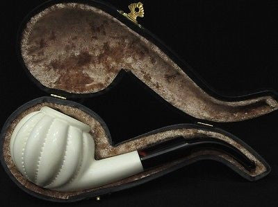 Paneled Bent Apple Swirl Block Meerschaum Pipe Hand made Tobacco Gift Case 8291