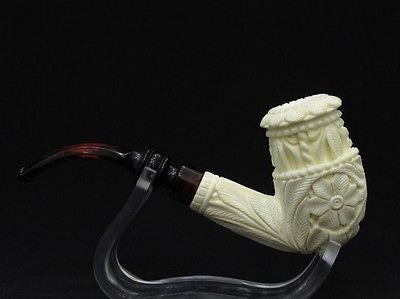 Floral Topkapi Calabash Bent Block Meerschaum Pipe Classic Gift Big Bowl 8610