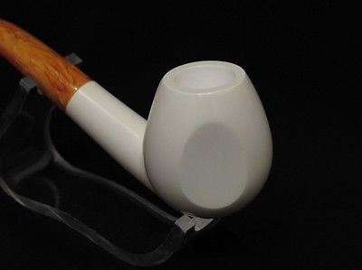 Bent Smooth Egg w/Long Shank Meerschaum Pipe Tobacco Smoking Big Bowl Case 7071