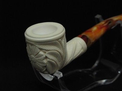 Straight Billiard Floral Block Meerschaum Pipe Hand carved Flower for Women 2027