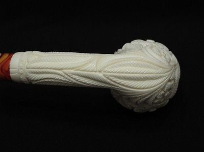 Pear Floral Calabash Block Meerschaum Pipe Long Shank Pipes Hand made Gift 2465