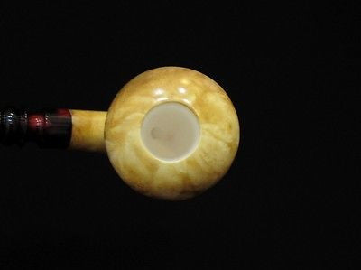 Yellow Calabash Solid Block Meerschaum Pipe Burnt Art work Huge Hand made 0669