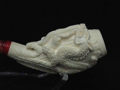 2 Embossed Dragons Meerschaum Pipe Horn shape by Medet smoking Mythological 0402