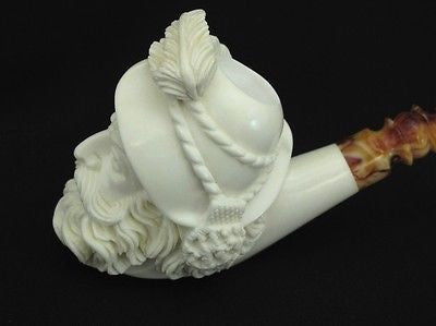 Chevalier Feathered Hat Block Meerschaum Pipe Freehand Big Bowl Signed Cor 8884