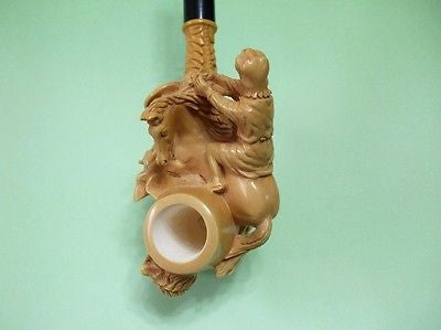 Mythological War Scene Meerschaum pipe Warrior, Slave, Horse, Lion, Dog Big 6241