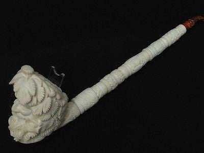 Giant Bacchus Vineyard Block Meerschaum Pipe Rare Turkey Self fitting case 9612