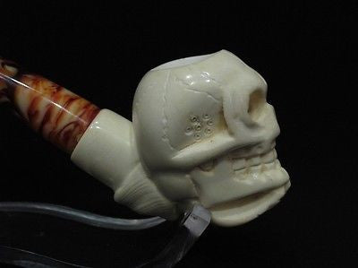 Hamlet Skull in Man Hand Bent Meerschaum Pipe kranium grim reaper sea foam 5604
