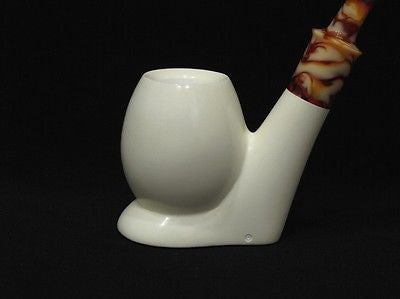 Smooth Full Bent Block Meerschaum Pipe White stone Freehand Smoker Big Bowl 9725