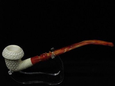 Half Bent Lattice Calabash Block Meerschaum Pipe 2stem Classic Churchwarden 0954
