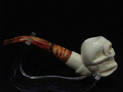 Hamlet Skull in Man Hand Bent Meerschaum Pipe kranium grim reaper sea foam 5604